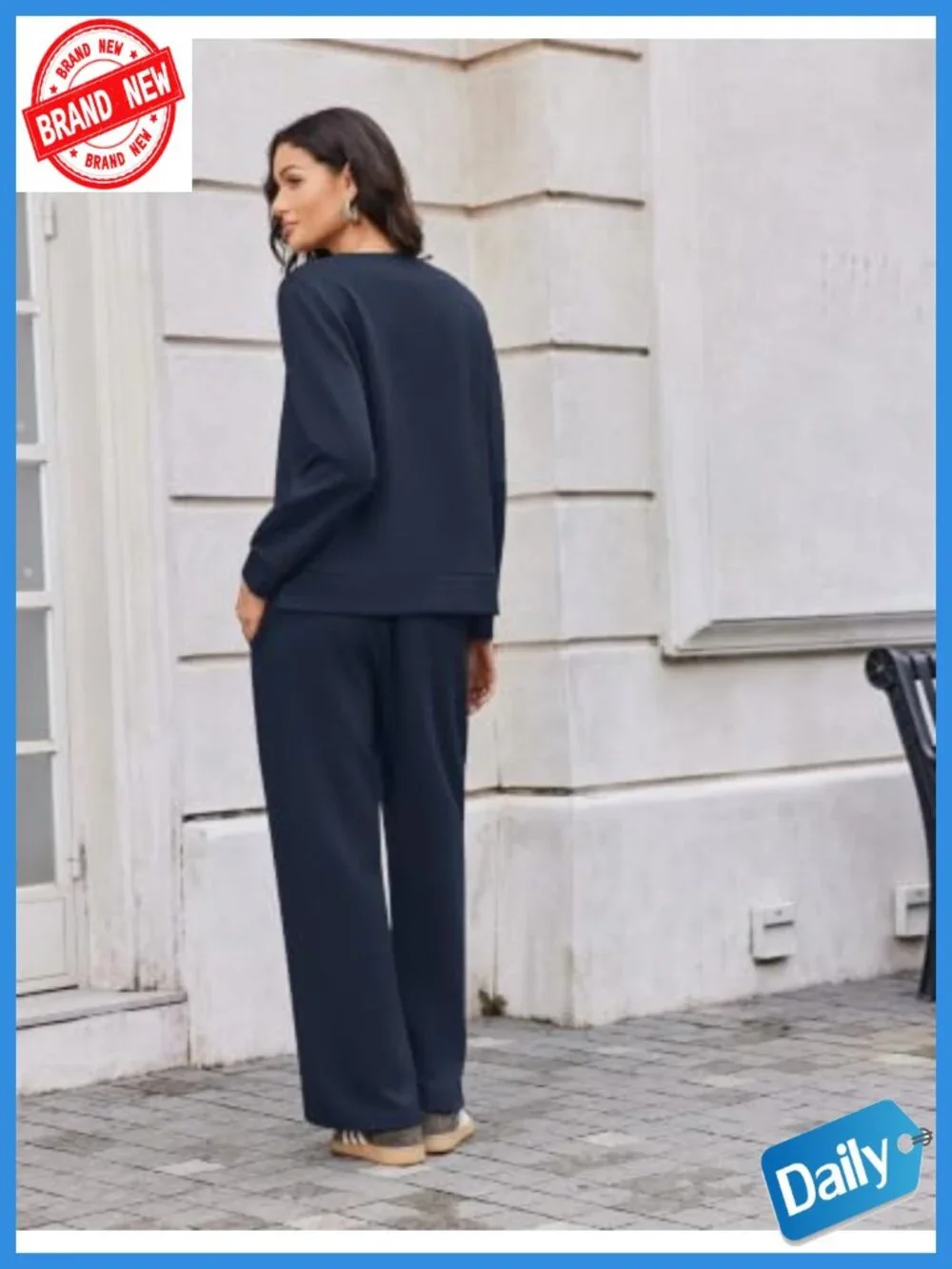 2 Piece Lounge Set Sweatsuit Matching Travel Outfit Women Crewneck Long Sleeve